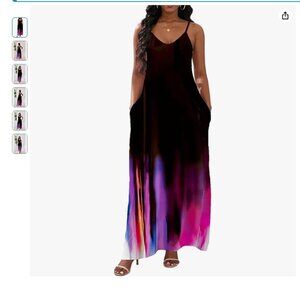 Womens Casual Fashion Sleeveless Plus Size Loose Long Sexy Maxi Dress with Pocke